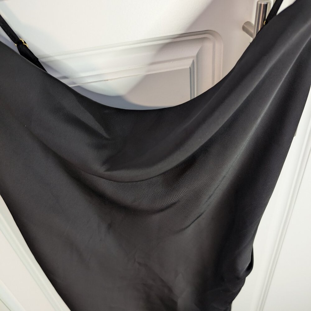 Altar’d State Black Satin Cowl Neck Ruched Maxi Dress S Bias Cut Whimsigoth NWT - Picture 4 of 14